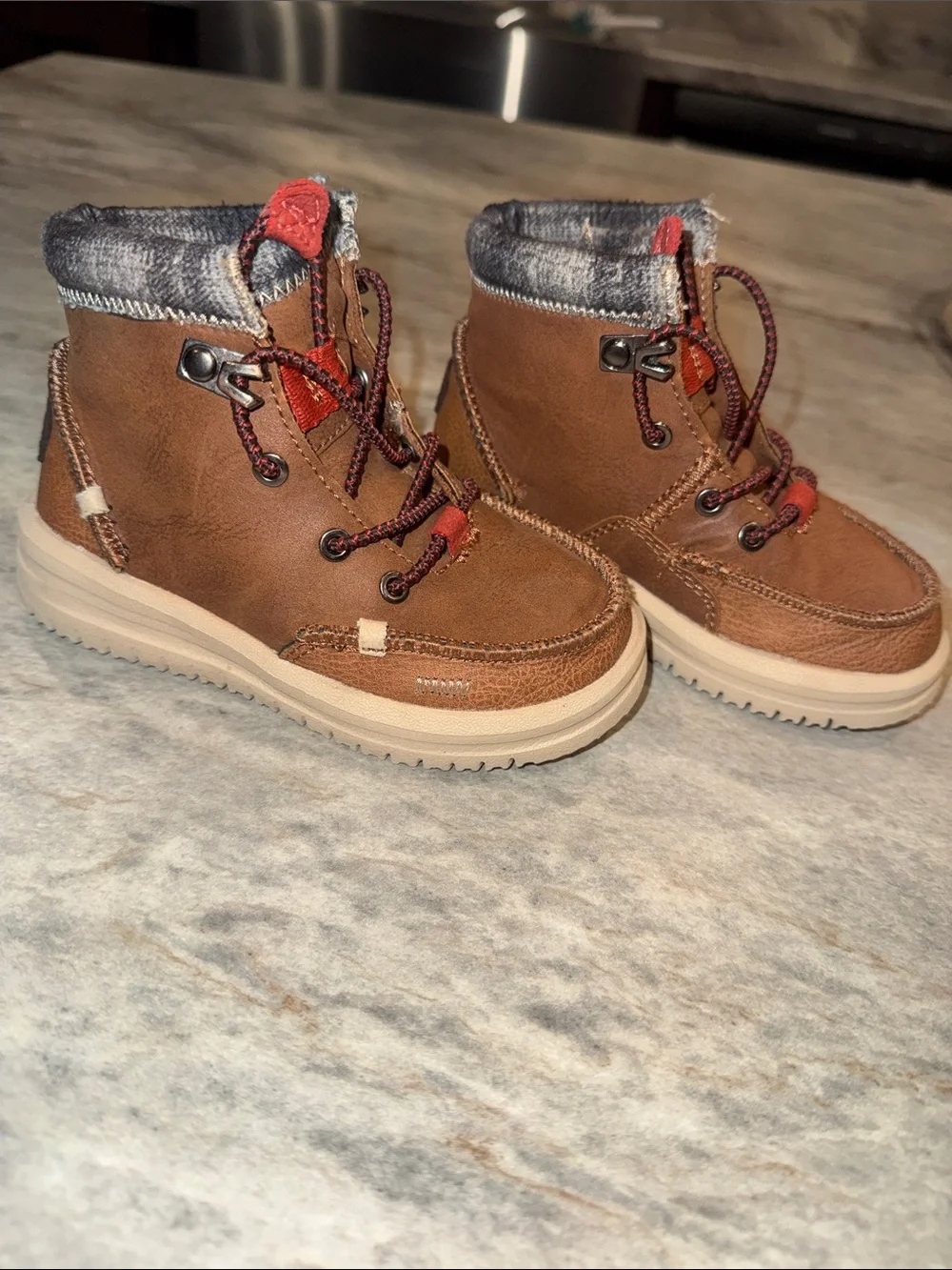 Hey Dude Brown Kids Boot with Red Lace Accents